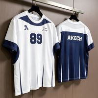 Jersey Sepak Bola Pria Nomor 89 Cetak Dua Sisi Warna Putih Navy Blok Warna Panel Jala Lengan Pendek Vintage Sporty Streetwear Tee