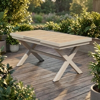 Table de salle à manger télescopique en aluminium de qualité commerciale, plateau en bois plastique résistant aux intempéries, extensible, pour restaurant, café