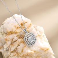 Nouveau collier pendentif en argent sterling 925, design géométrique octogonal rectangulaire, zircon plaqué rhodium, bijoux pour femmes, vente en gros