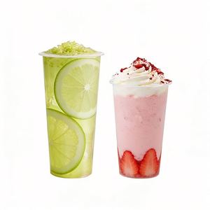 Gobelets jetables en PP avec couvercles, logo personnalisé, diamètre 90 mm, transparents, impression par transfert thermique pour thé boba et milkshakes à emporter - Product Image 1
