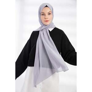 ผ้าพันคอชีฟอง - สีเทา - สีเทา - Product Image 5