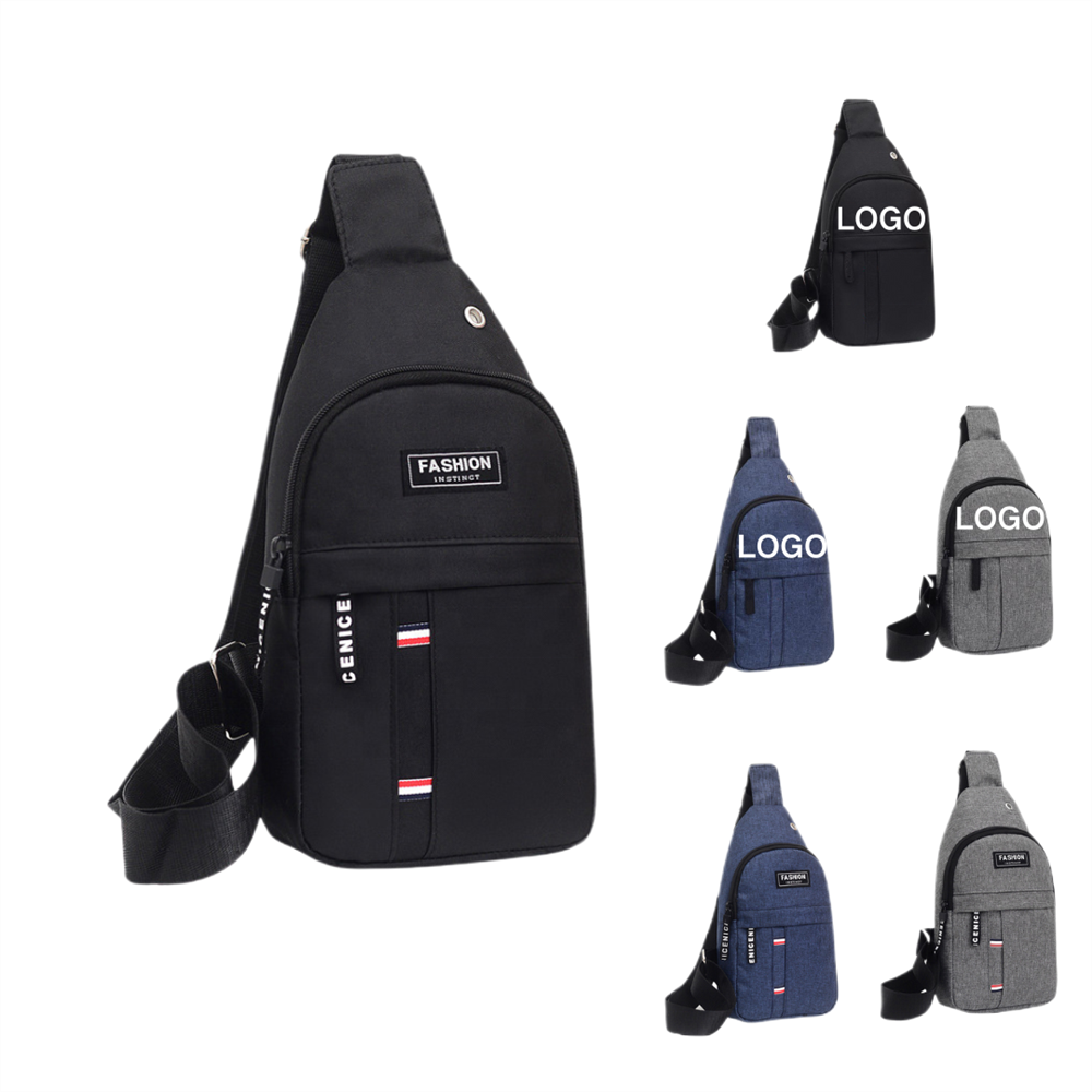 Custom Logo Earphone Hole Waterproof Sport Shoulder Sling Crossbody Men Chest Pack Promotional Bag
