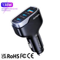 Cargador Rápido para Auto PD60W 120W 138W, 2 Puertos USB, 2 Puertos Tipo C, QC3.0, PD3.0, Cargador Rápido para Celular
