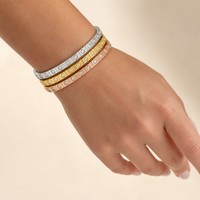 Bracelets Joncs en Acier Inoxydable Ultra-Fins de 3 mm Plaqué Or Rose 18 carats avec Zircons AAA pour Femmes – Vente en Gros, Prêts à l'Expédition