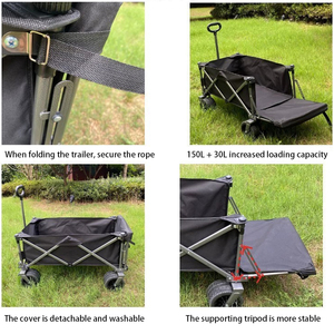 Stainless Steel Large Capacity Outdoor Camping Cart Foldable <strong>Beach</strong> <strong>Wagon</strong> for Picnic and Garden Portable Picnic Cart Trolley - Product Image 2