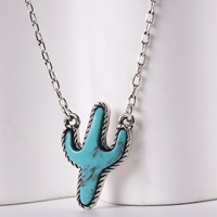 Colliers pendentifs Comiya Western Till Turquoise Cactus Bamboo Chain et alliage de zinc - Style ethnique - Bijoux polyvalents pour femmes