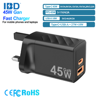 Chargeur rapide PD 45W 3.0 ignifuge avec prise UK double port USB-C pour 16 pouces et ordinateur portable
