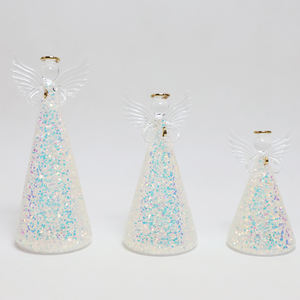 مجموعة من 3 تماثيل ملائكة مضيئة مع ترتر داخلي، تماثيل ملائكة بإضاءة LED للبيع - Product Image 5