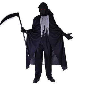 Spaventoso Cos Fantasma del Vestito Operato Del Partito di Halloween di Orrore degli uomini di Corda Nera Cosplay Grim Reaper Costume