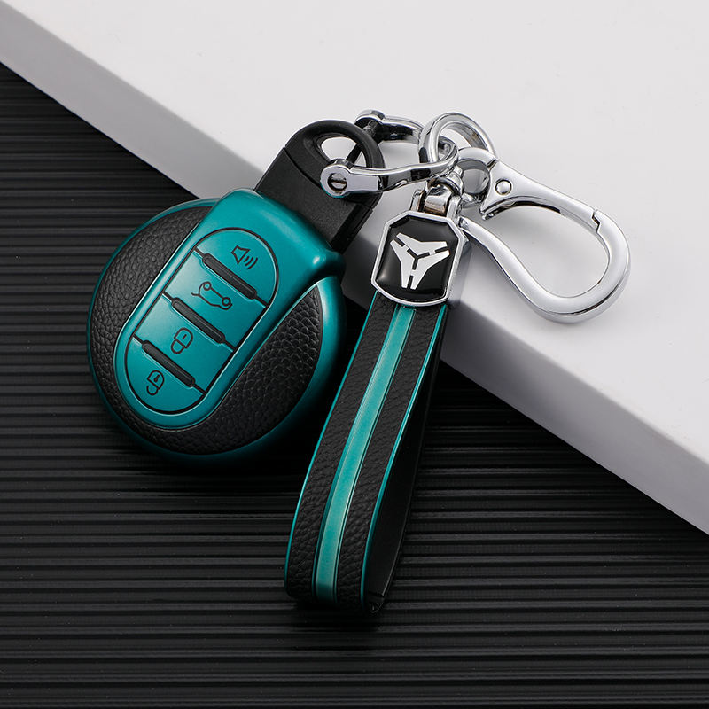 Couvercle 4 boutons vert + Porte-clés en cuir