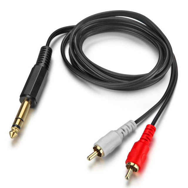 6.35mm Large Three-Pin to 65 Split Two RCA Dual Phono Adapter Audio Cable 1.5 Meters