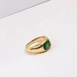 보석 제조업체 볼드 스테인리스 스틸 그린 에메랄드 보석 반지 여성용 - Product Image 2