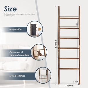 Étagère échelle décorative 6 niveaux en <span class=keywords><strong>bois</strong></span> pour couvertures, couettes et serviettes, style rustique vintage, écologique, pour salon - Product Image 2