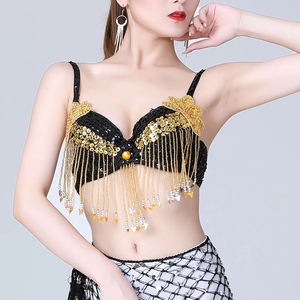 Hauts de danse du ventre pour femmes <span class=keywords><strong>en</strong></span> polyester avec paillettes scintillantes, pour festival de <span class=keywords><strong>musique</strong></span>, soirée <span class=keywords><strong>en</strong></span> boîte de nuit, vêtements de scène pour Halloween, avec des glands perlés - Product Image 5
