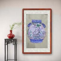 LINGFENG Décoration Orientale Art du Patrimoine Chinois Vase Dragon Peint à la Main en Céramique Cinq Couleurs Style Dynastie Ming Art Mural en Soie