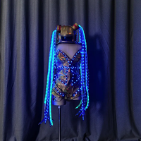 Costume LED Cyber Rave - Costume intégral lumineux avec capuche et masque - Masque de renard qui brille dans le noir et costume LED - Tenue de rave avec fibres optiques