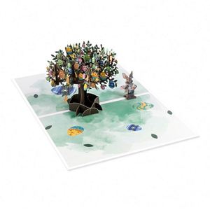 Nouvelles cartes de vœux stéréoscopiques 3D de Pâques, faites à la main, en papier découpé, cadeau lapin, œuf, arbre - Product Image 4