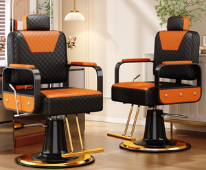 Fauteuil de Barbier Contemporain avec Revêtement en Similicuir Orange et Noir, Réglage Hydraulique de la Hauteur, Base Ronde, Mobilier de Salon - Product Image 1