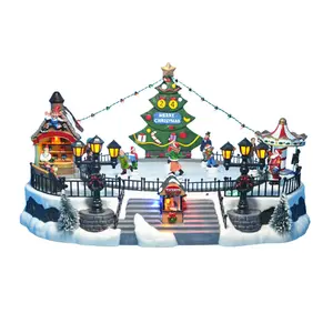 Family Figurine Nativity SetXmas Village Children Skating Park LED Light Twinkle Creative Multicolour Resin Home Decoration