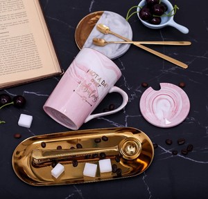 Tasse à café en céramique et marbre pour ses amis, film en papier, idée cadeau d'anniversaire, mariage avec cuillère et couvercle - Product Image 6