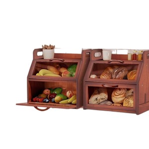 Boîte à pain en bois double couche avec porte en verre et porte-couteau pour le rangement de la cuisine - Product Image 2