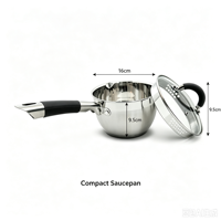 Ensemble d'ustensiles de cuisson haut de gamme en acier inoxydable, comprenant une casserole à lait et une casserole, compatible induction et gaz, passe au lave-vaisselle, poignées en silicone doux au toucher, couvercles en verre.