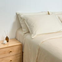 Parure de lit de luxe couleur ivoire haut de gamme 400TC 100% coton tissé, housse de couette, drap plat, taie d'oreiller