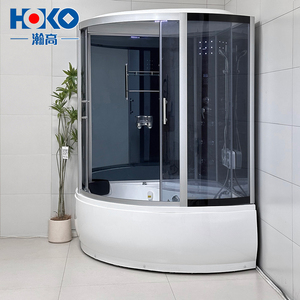 Moderna Cabina Doccia Rotonda di Lusso con Bagno Turco e Sauna in Acrilico Vetro Temperato Telaio in Alluminio e Pannello di Controllo Quadrato - Product Image 3