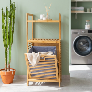 ERKUGO High Quality Modern Multi-purpose Bamboo 2-Shelf <b>Laundry</b> Basket 40x30x95cm Model EKG56 From Turkiye - Product Image 3