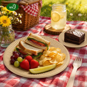 Assiettes en papier de pulpe de bambou VVG, jetables, biodégradables, écologiques, <span class=keywords><strong>prix</strong></span> d'usine pour les fêtes, les barbecues, les pique-niques, la restauration - Product Image 5