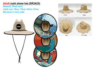 Chapeau de paille naturel en stock avec logo personnalisé acceptable, chapeau de soleil de plage de sauveteur avec doublure à imprimé floral - Product Image 6