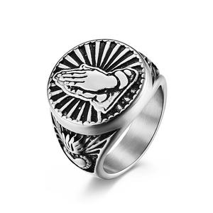 Prayer Hands <b>Ring</b> Titanium Steel 18K Gold Plated Men's Fashion Jewelry Gift - Product Image 1