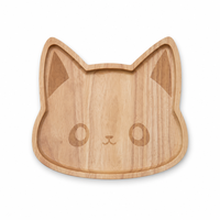 Assiette en bois de caoutchouc en forme de tête de chat mignonne faite à la main pour enfants et tout-petits, pour servir des collations, des fruits et des desserts, assiette en bois écologique