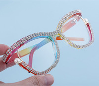 À la mode surdimensionné ovale lunettes diamant optique lunettes en forme de hibou cadre femmes luxe strass oeil de chat lunettes cadres pour hommes