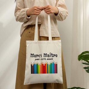 Bolso de hombro personalizado de lona con diseño de agradecimiento a los profesores de <span class=keywords><strong>Francia</strong></span>, bolso de compras reutilizable para mujer, para viajes - Product Image 3