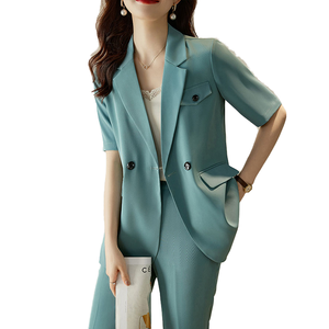 女性用コーヒー色半袖スーツジャケットカジュアルな気質ビンテージブレザー付き - Product Image 5