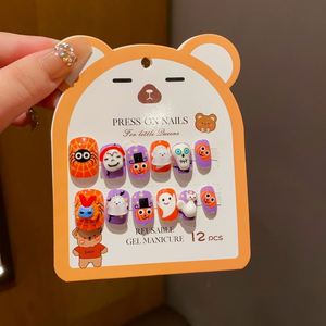 12 faux ongles 3D colorés de <span class=keywords><strong>dessin</strong></span> animé pour <span class=keywords><strong>Halloween</strong></span>, cadeaux adorables pour enfants, ongles à presser pour enfants avec colle, vente chaude - Product Image 4