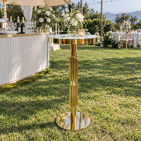 Table de bar ronde en acier inoxydable doré avec plateau en verre, table à cocktails pour réception de mariage