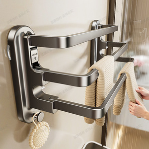Towel Rack Wall Mounted Double <b>Bar</b> Suction Cup Storage Shelf Modern Design Carbon Steel ABS Material 15kg Load Capacity - Product Image 1