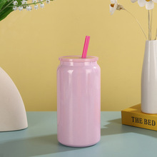 In Stock 16oz Sublimation Cylindrical 304 201 Stainless Steel Insulated Vacuum <b>Cup</b> with Colorful Lid Plastic <b>Straw</b> - Product Image 4