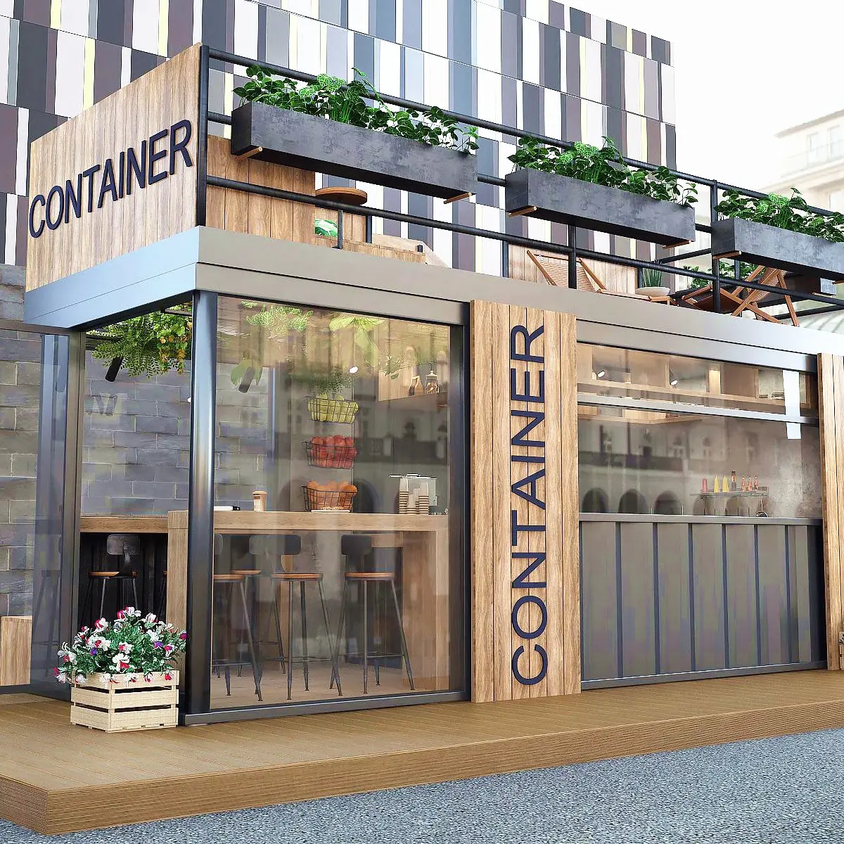 Modern Prefab 20ft Shipping Container Coffee Shops Fast Food Kiosk Container Cafe Bakery Cabin Houses