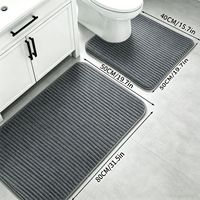 Ensemble de tapis de bain en flanelle rayée, 2 pièces, épais, lavable en machine, absorbant, antidérapant, pour salle de bain, toilettes, tapis de sol