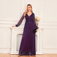Robe longue d'été élégante pour femme, col en V, moulante, manches longues, sexy, à paillettes, à franges, en dentelle, unie, écologique, respirante, fendue, pour bal de promo