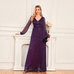 Robe longue d'été élégante pour femme, sexy, ornée de paillettes et de dentelle de luxe, idéale pour les bals de promo, les anniversaires et les soirées, couleur unie - Product Image 4