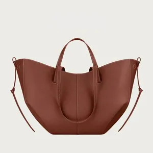 Sac à main élégant pour <span class=keywords><strong>femme</strong></span> en <span class=keywords><strong>cuir</strong></span> véritable vintage, couleur unie, imperméable, grande capacité, sans bandoulière, avec fermeture à rabat - Product Image 2