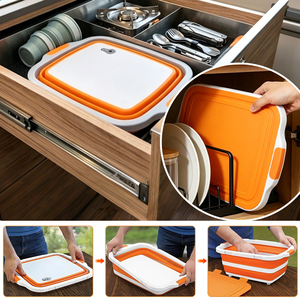 Planche à découper portable en silicone 3-en-1 avec panier <span class=keywords><strong>de</strong></span> lavage et <span class=keywords><strong>bac</strong></span> <span class=keywords><strong>de</strong></span> préparation pliable avec couvercle <span class=keywords><strong>pour</strong></span> pique-niques et camping en extérieur (8L, 16L, 30L) - Product Image 4