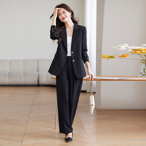 Women's Suit Set Solid Color Two Piece Wide Leg Pants Anti Wrinkle Casual Style Spring Autumn 2025 - Product Image 4