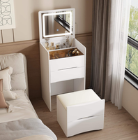Coiffeuse blanche moderne avec miroir LED et tabouret de rangement – Table de maquillage compacte en gros pour petite chambre ou appartement