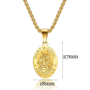 Moda <span class=keywords><strong>cattolica</strong></span> l'arcangelo ovale collana medaglia alta in acciaio inox lucido Saint Michael ciondolo collane regali per gli uomini - Product Image 6