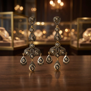 Boucles d'oreilles pendantes Art Déco vintage en argent 925 plaqué or 22 carats, forme poire goutte d'eau, pour femme, bijoux de soirée - Product Image 3